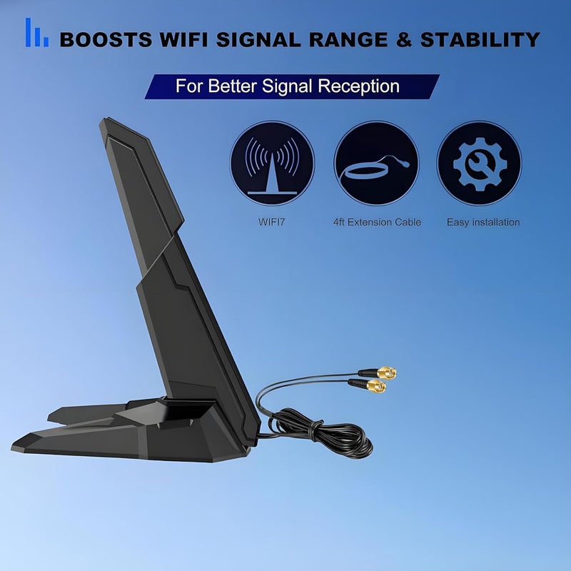 slinkdsco External Tri-Band 802.11BE Performance WiFi 7 Antenna with Magnetic Base RP-SMA Connector for WiFi 7 PC Desktop Computer Extendable Router ASUS ROG Gaming Motherboard, - Image 3